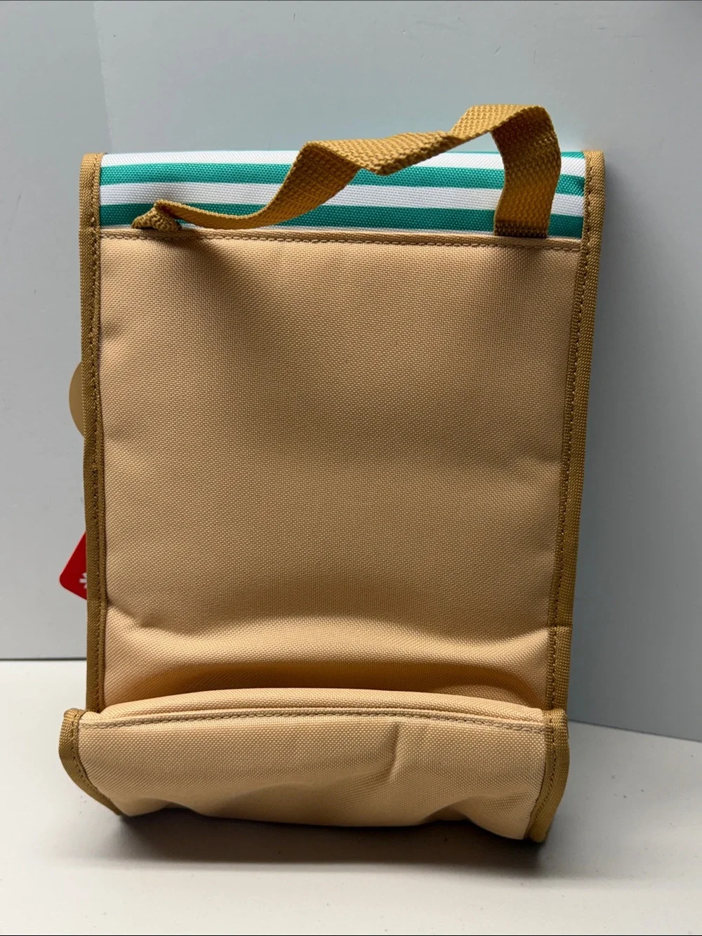Skip Hop Kids Stripe Lunch Bag PUG Teal and White with Tan Trim